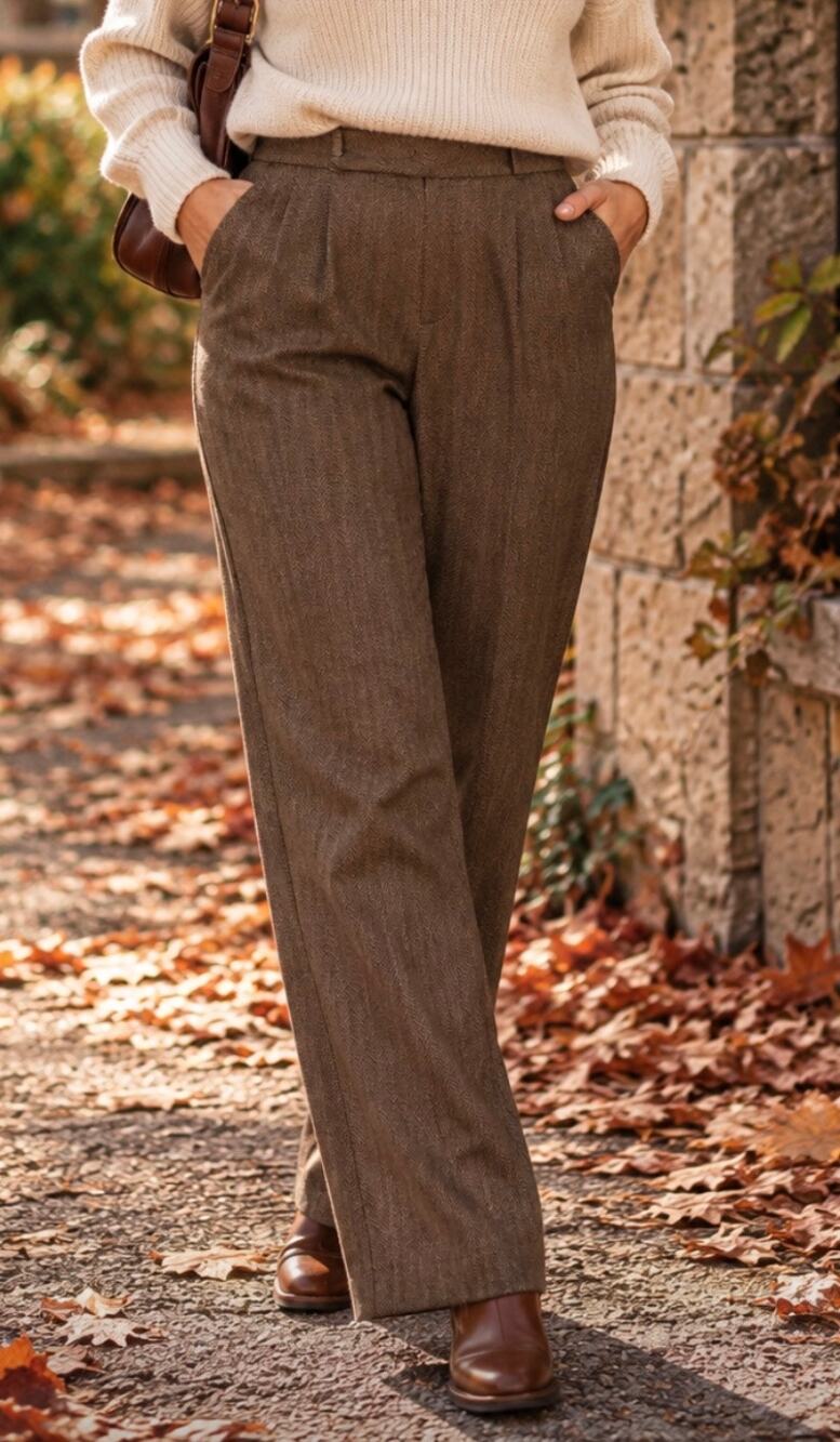 Chaps Brown Herringbone Wool Trousers Lined Dark Academia old money fall 16